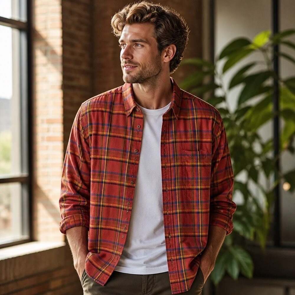 Solaris Men's Plaid Long Sleeve Button-Down Flannel Shirt  #1604